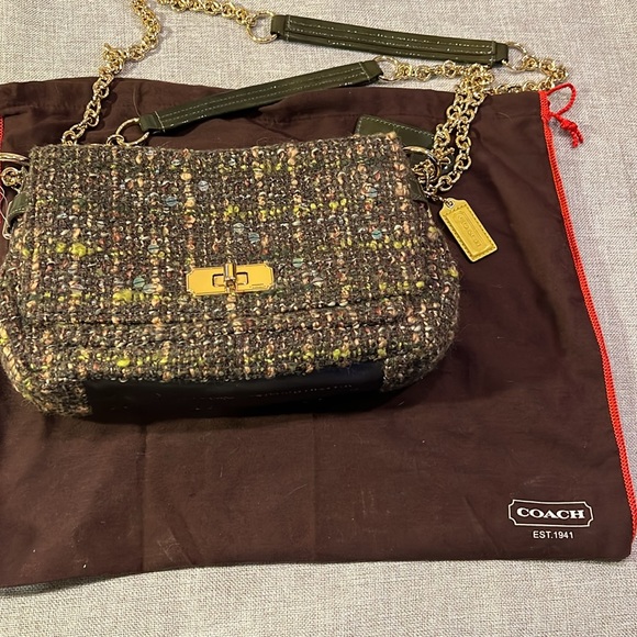 NWT Coach Green/ Brown Fall Tweed Chelsea Boucle Flap Bag - Picture 11 of 11